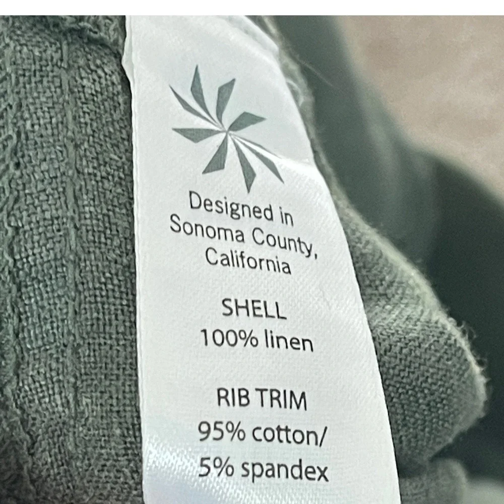 Athleta  Olive Green Linen Blend  Wide Leg ‎ Elastic Waist Drawstring Pants